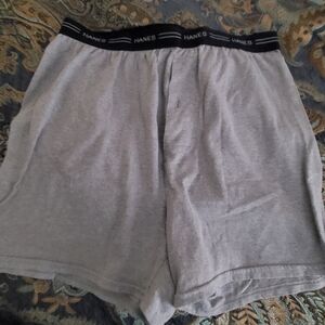 Hanes Light Gray Cotton-Blend Men's Boxer Shorts with Black Logo Waistband